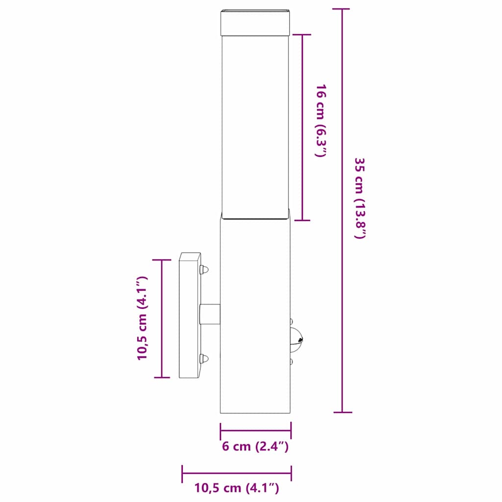 Utomhusvägglampa Silver 10.5 x 6 x 35 cm Rostfritt stål