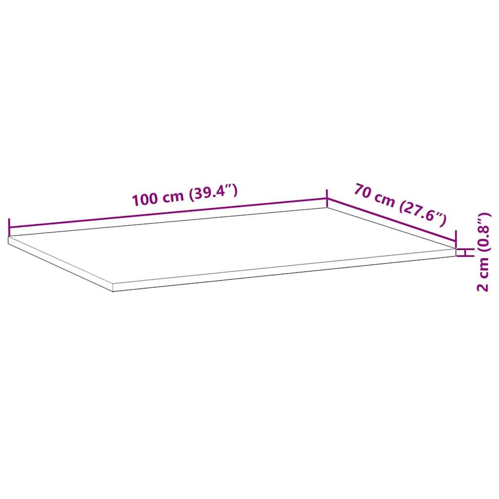 Bordsskiva rektangulär 100x70x2 cm massivt akaciaträ