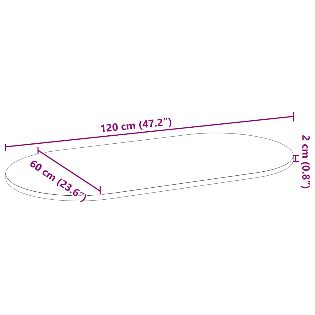 Bordsskiva mörkbrun 120x60x2 cm massiv ek oval