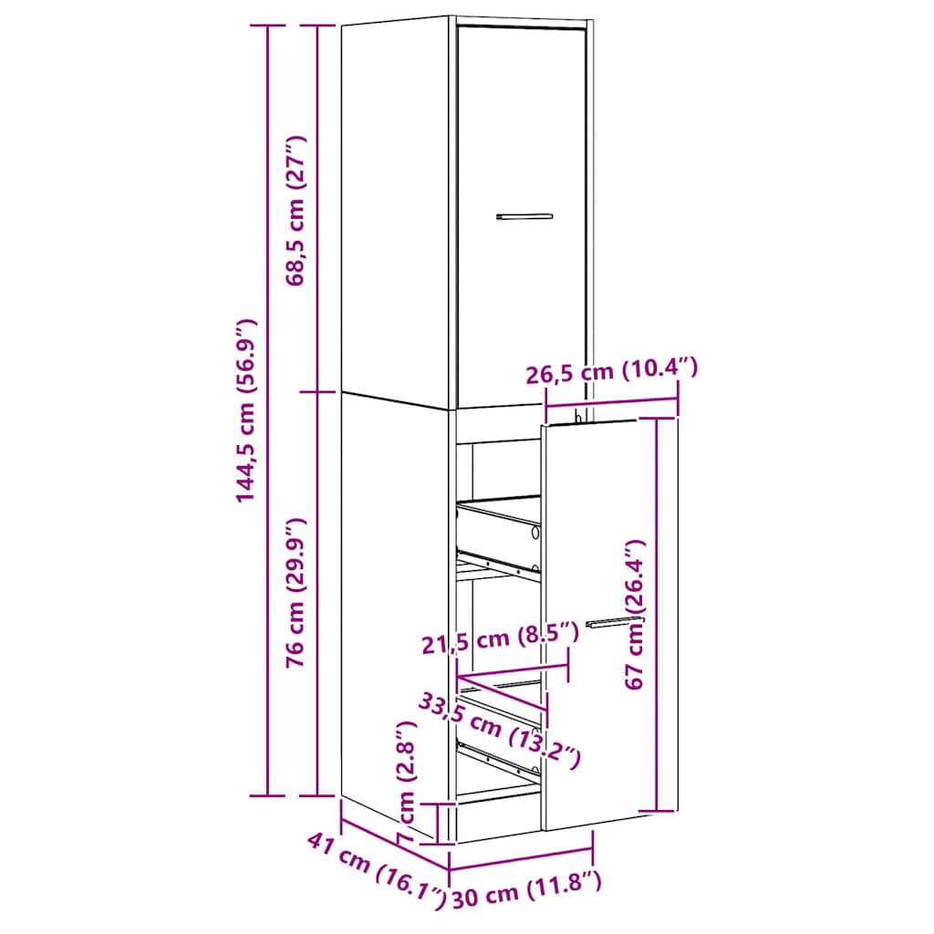 Apoteksskåp konstlädd ek 30x41x144,5 cm konstruerat trä