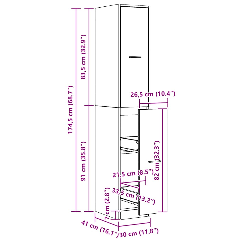 Apoteksskåp ek 30x41x174,5 cm konstruerat trä