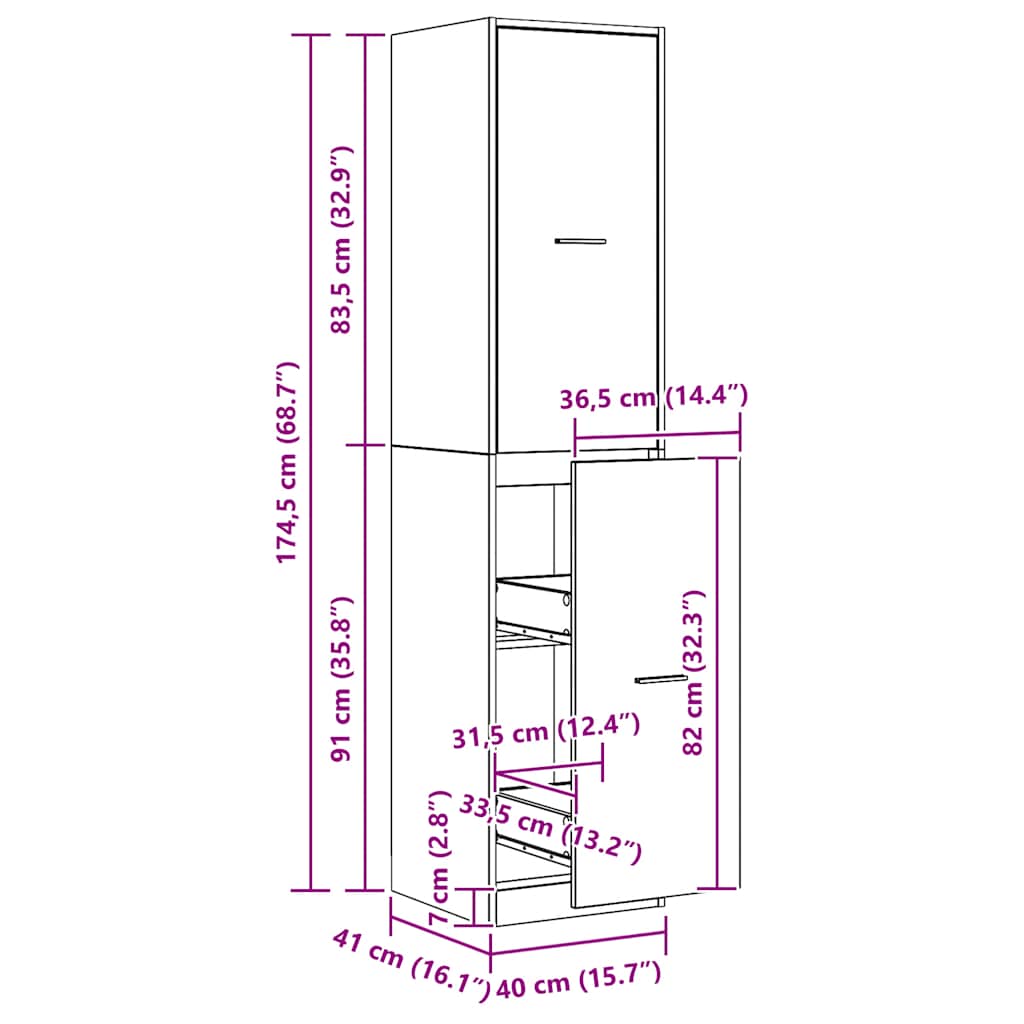 Apoteksskåp ek 40x41x174,5 cm konstruerat trä