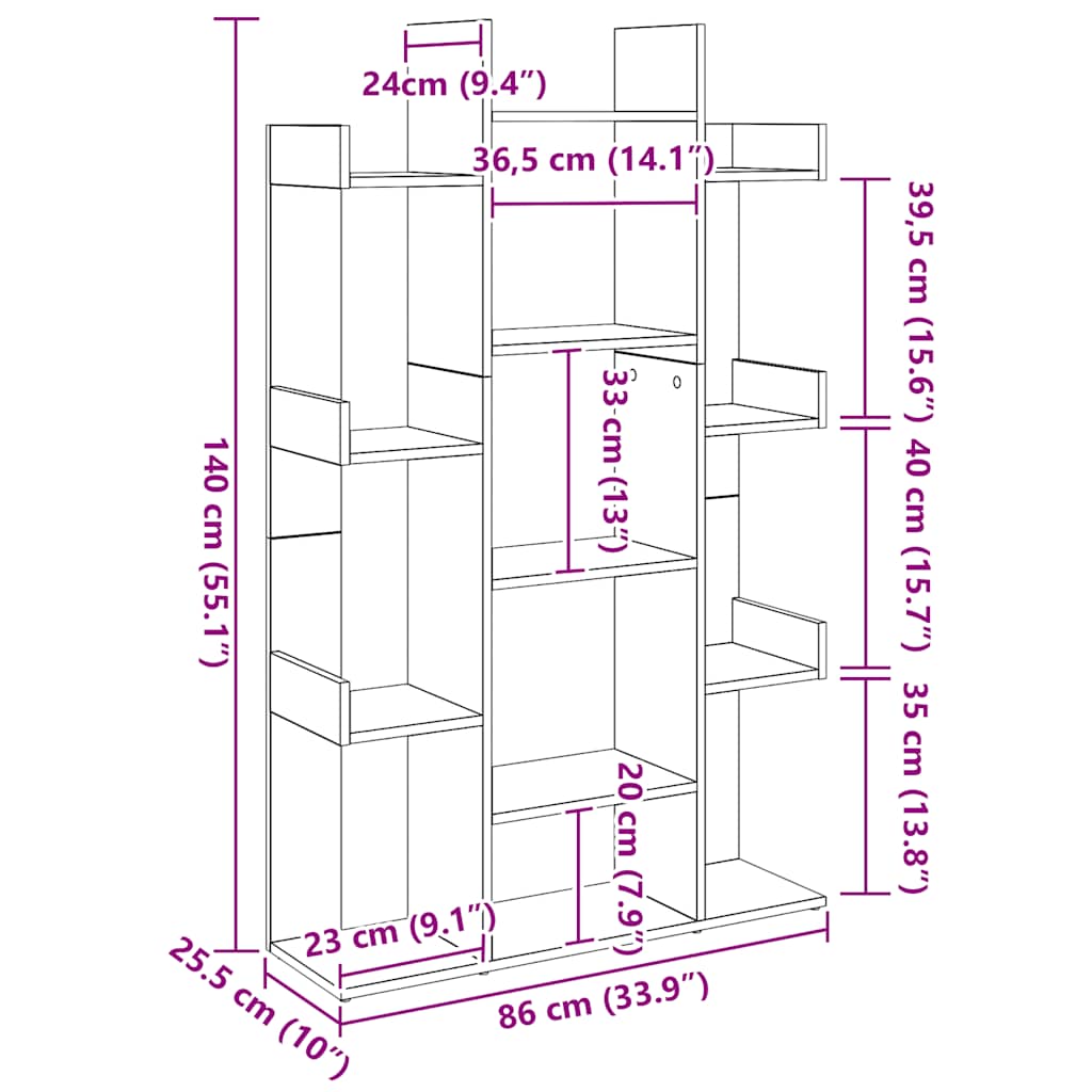 Bokhylla artisan ek 86x25,5x140 cm konstruerat trä