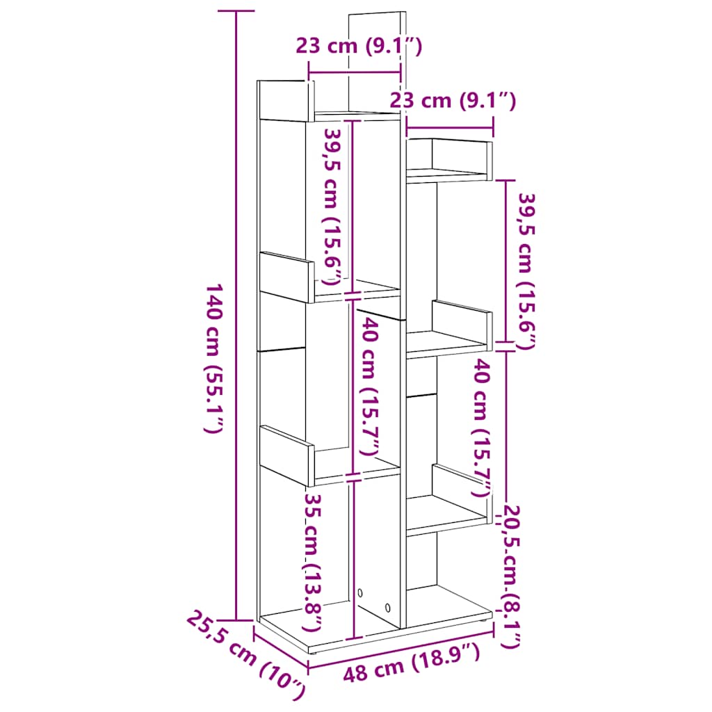 Bokhylla artisan ek 48x25,5x140 cm konstruerat trä