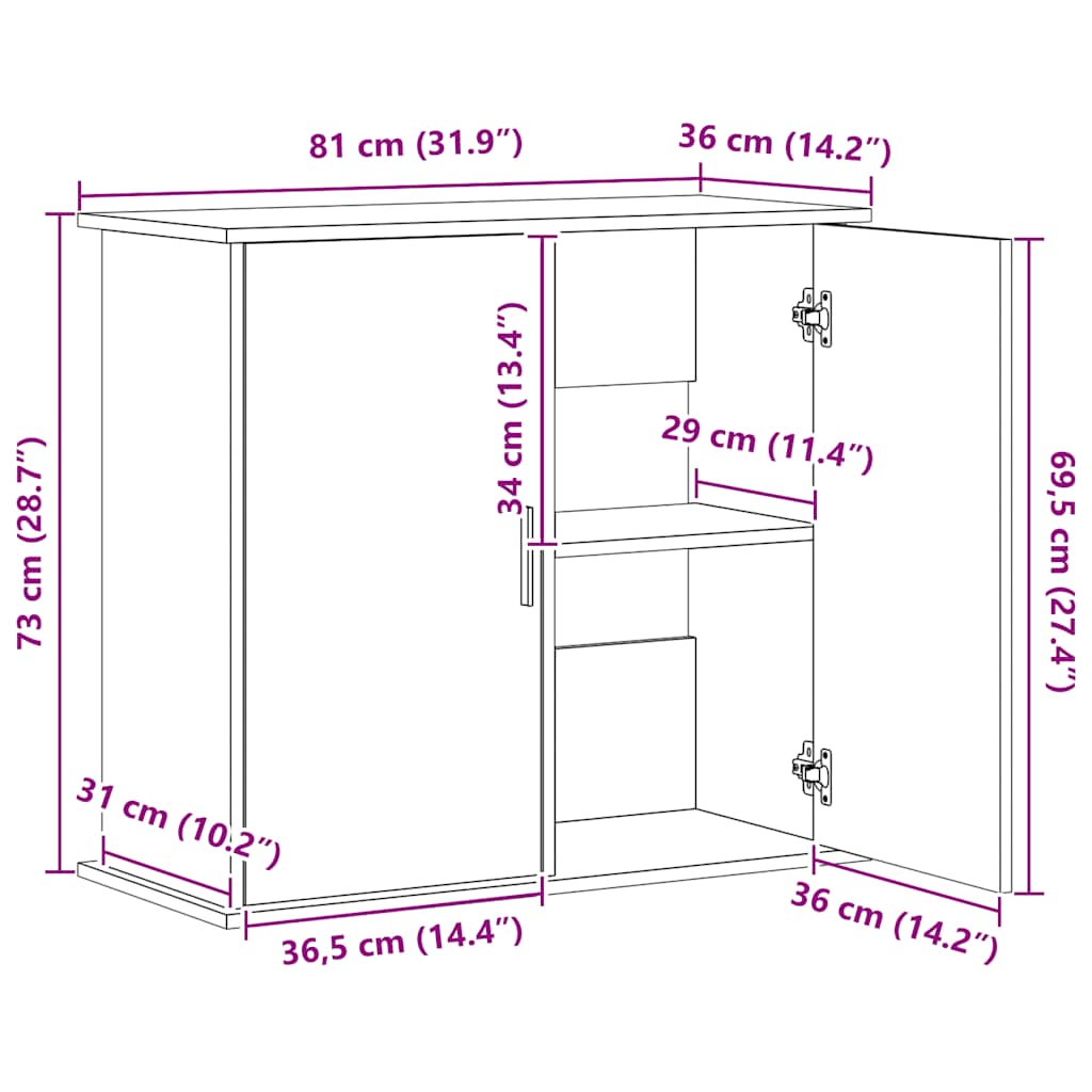 Akvariebänk åldrat trä 81x36x73 cm konstruerat trä