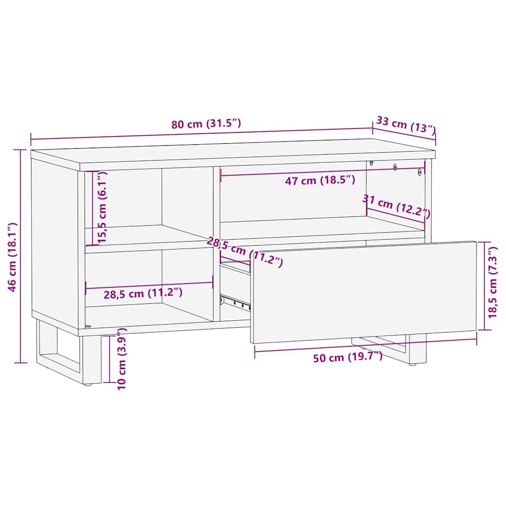 Medieförvaringsskåp Brun 80 x 33.5 x 46 cm massivt mangoträ