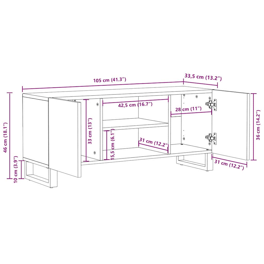 TV-skåp Vit 105 x 33 x 46 cm massivt mangoträ