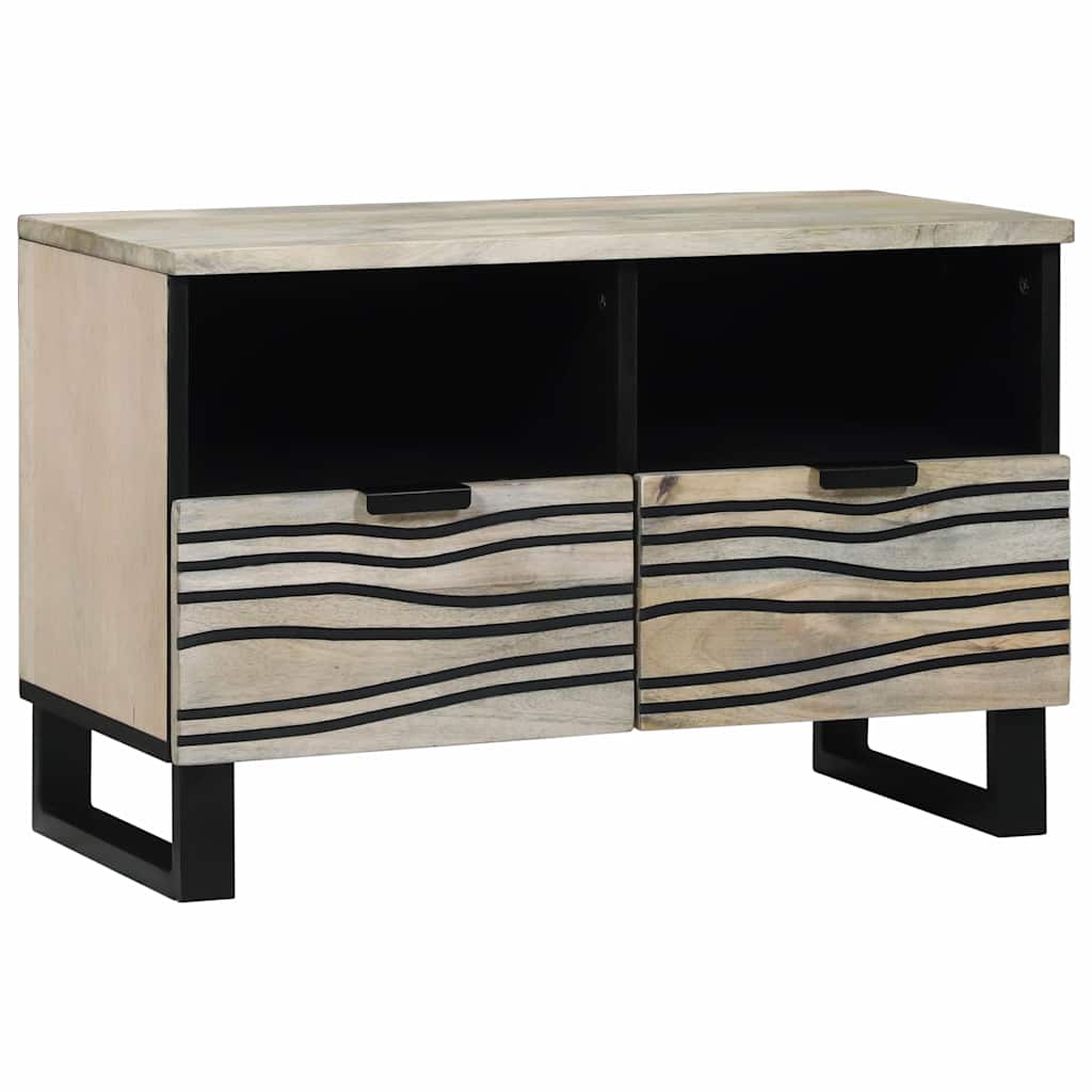 TV-skåp med låda Vit 70 x 33 x 46 cm massivt mangoträ