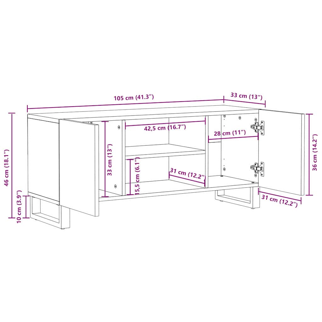 TV-skåp Brun 105 x 33 x 46 cm massivt mangoträ