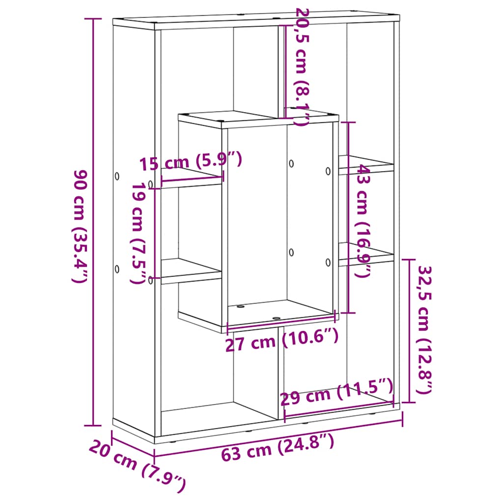 Bokhylla ek 63x20x90 cm konstruerat trä