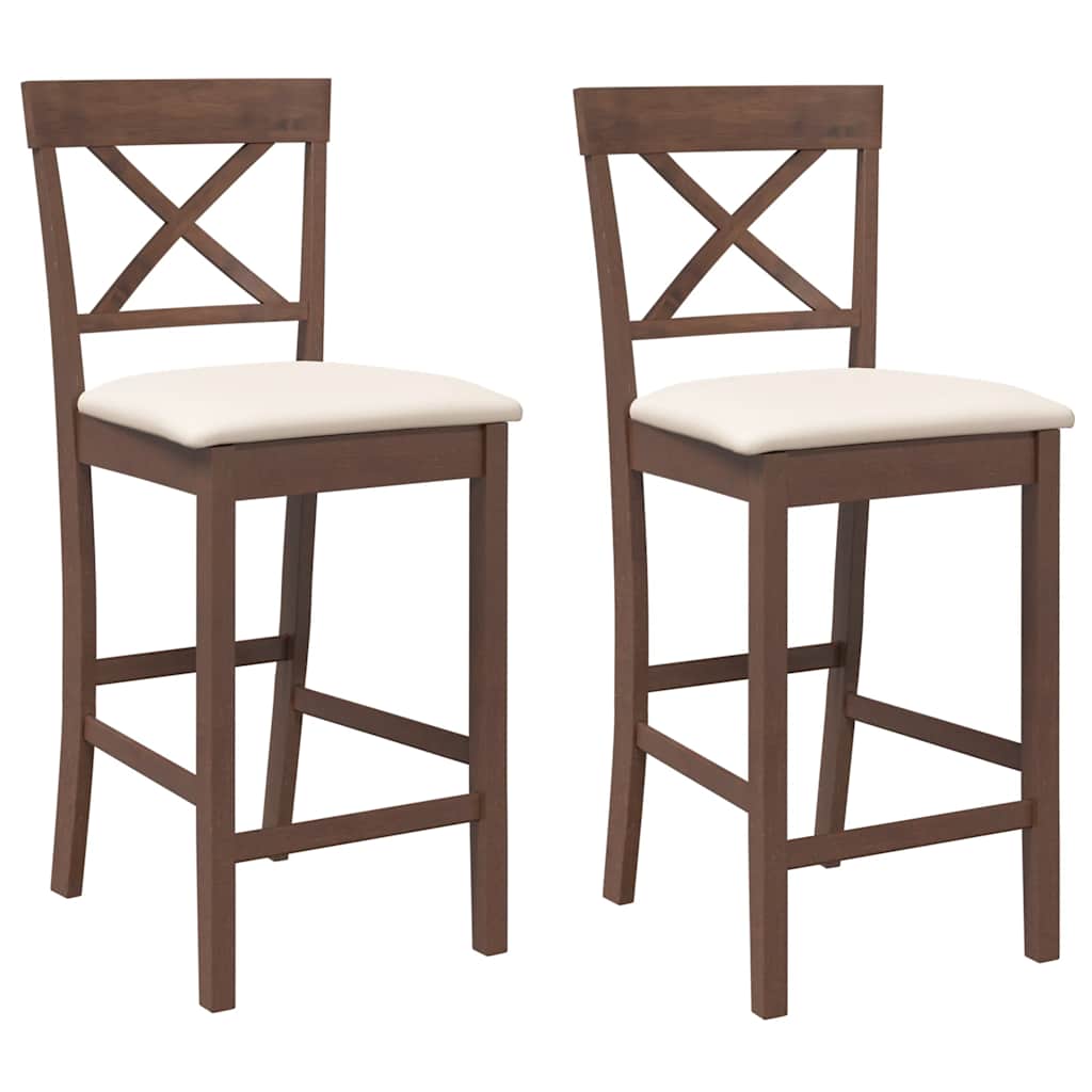 Barstolar med kuddar 2 st, brunt, massivt trä, gummi