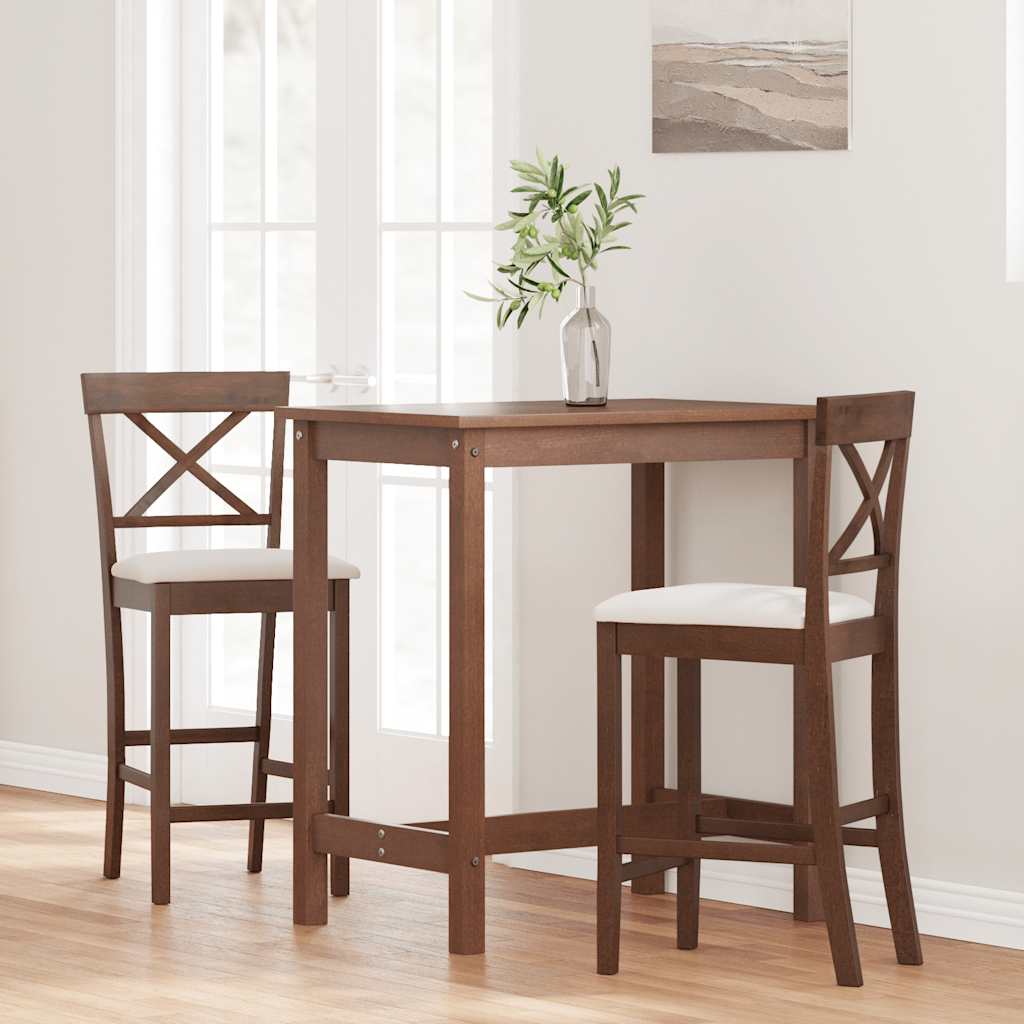 Barstolar med kuddar 2 st, brunt, massivt trä, gummi