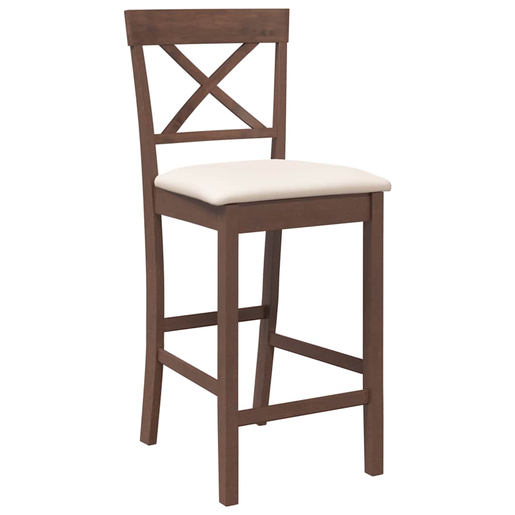 Barstolar med kuddar 2 st, brunt, massivt trä, gummi