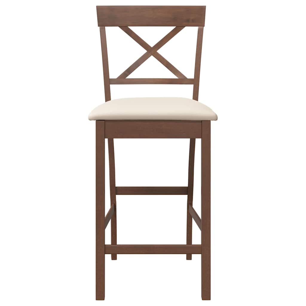 Barstolar med kuddar 2 st, brunt, massivt trä, gummi