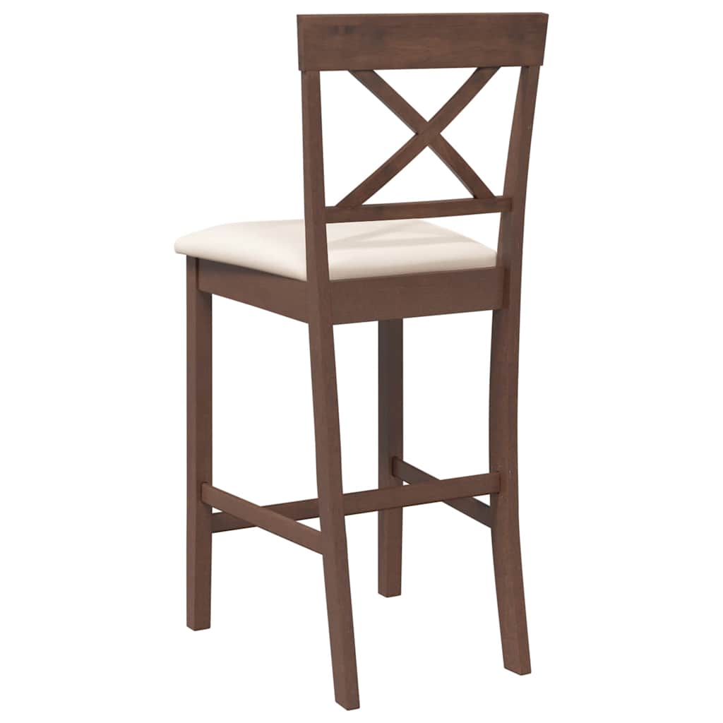 Barstolar med kuddar 2 st, brunt, massivt trä, gummi