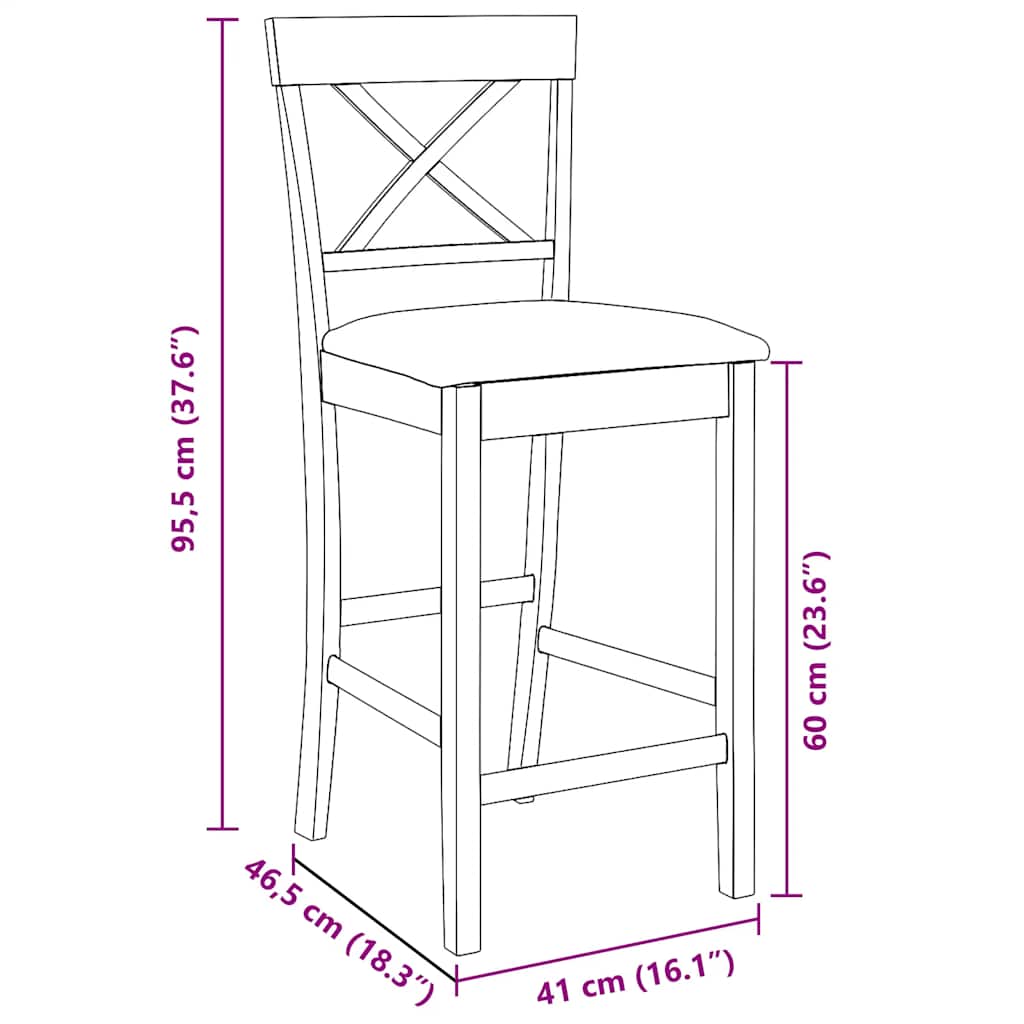 Barstolar med kuddar 2 st, brunt, massivt trä, gummi