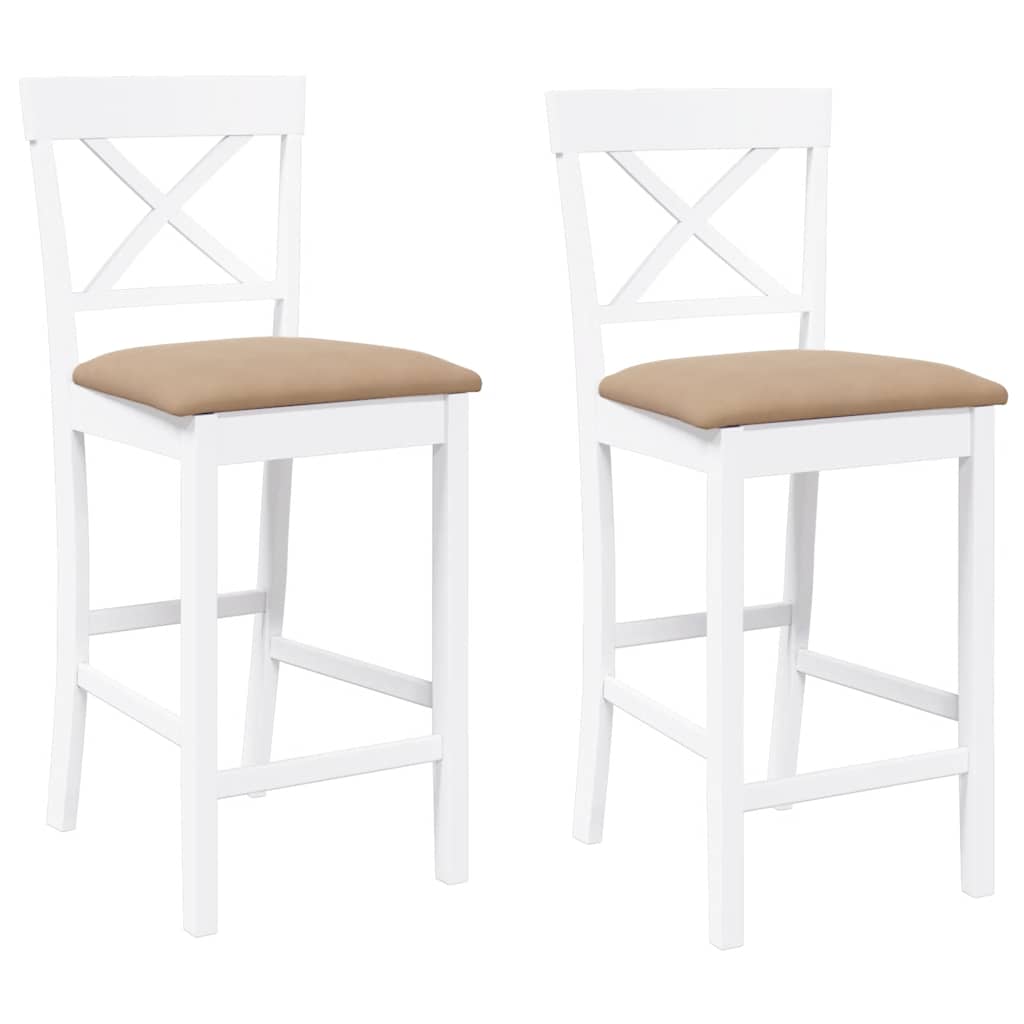 Barstolar med kuddar 2 st, vit, massivt trä, gummi