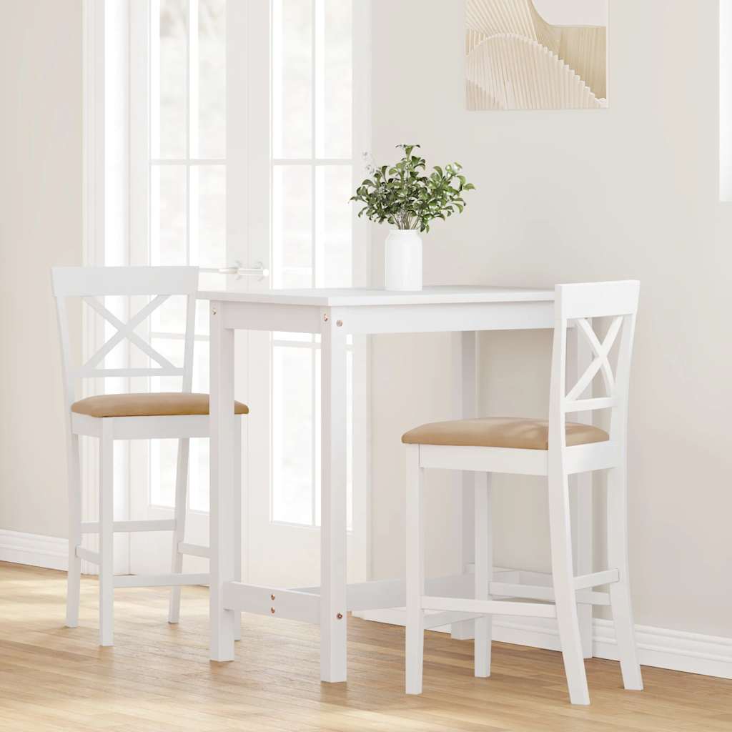 Barstolar med kuddar 2 st, vit, massivt trä, gummi