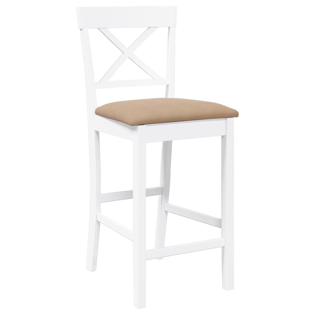 Barstolar med kuddar 2 st, vit, massivt trä, gummi