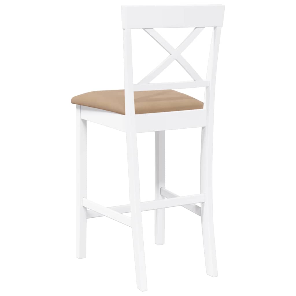 Barstolar med kuddar 2 st, vit, massivt trä, gummi