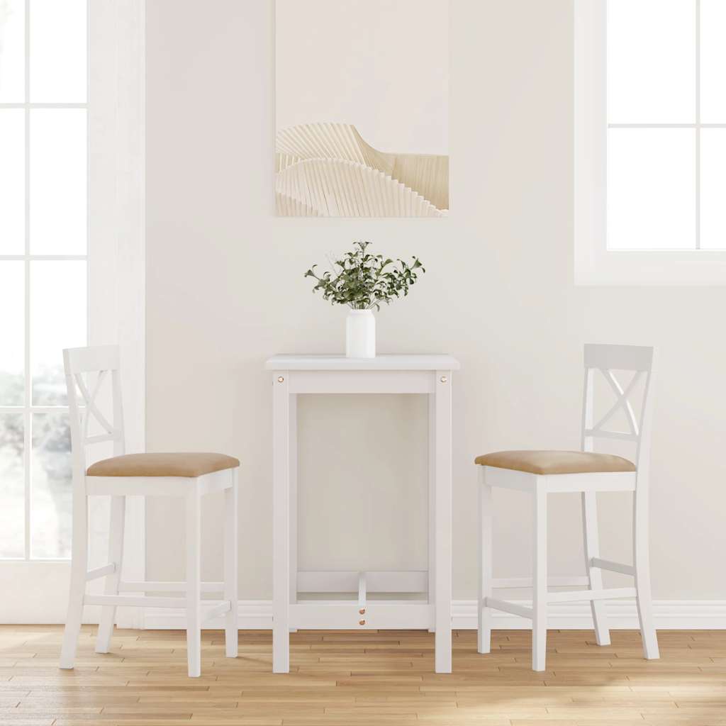 Barstolar med kuddar 2 st, vit, massivt trä, gummi