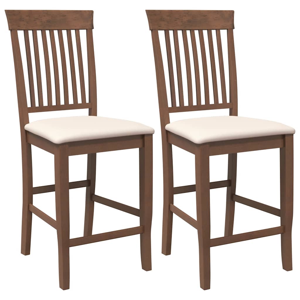 Barstolar med kuddar 2 st, brunt, massivt trä, gummi