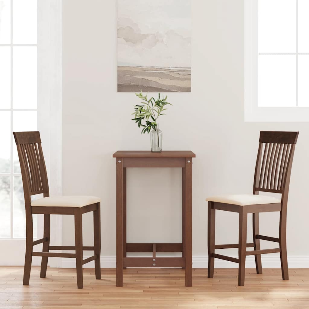 Barstolar med kuddar 2 st, brunt, massivt trä, gummi