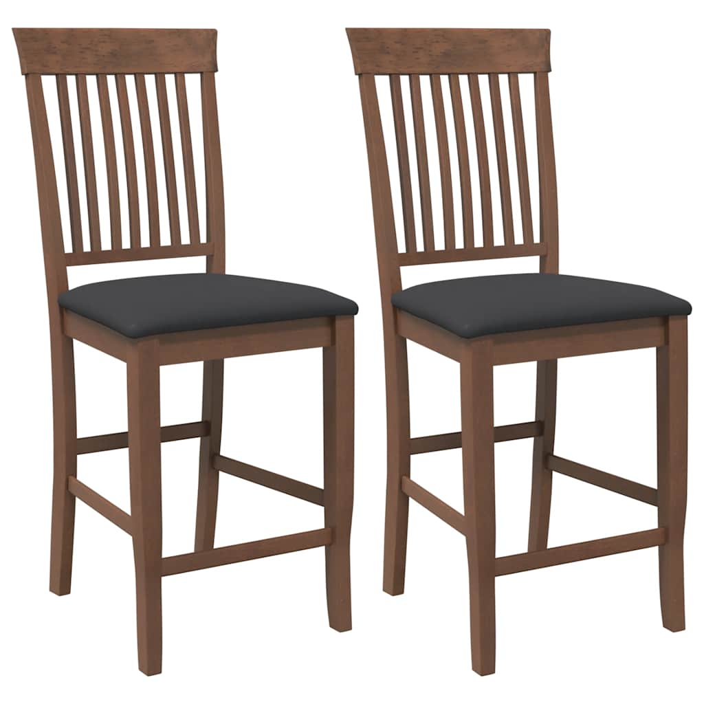 Barstolar med kuddar 2 st, brunt, massivt trä, gummi