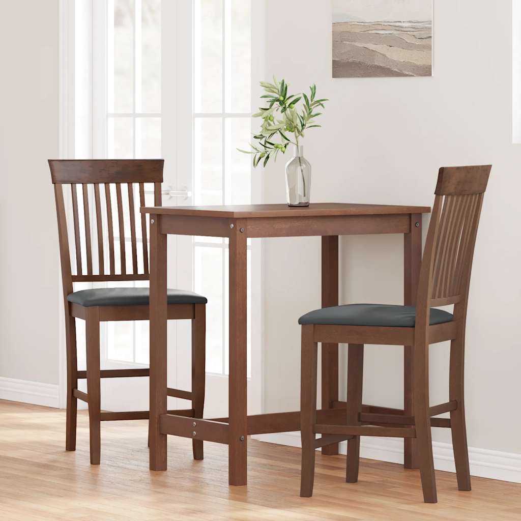 Barstolar med kuddar 2 st, brunt, massivt trä, gummi