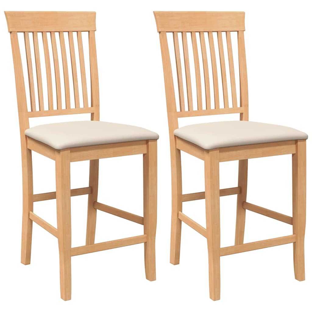 Barstolar med kuddar 2 st, naturligt, massivt trä, gummi