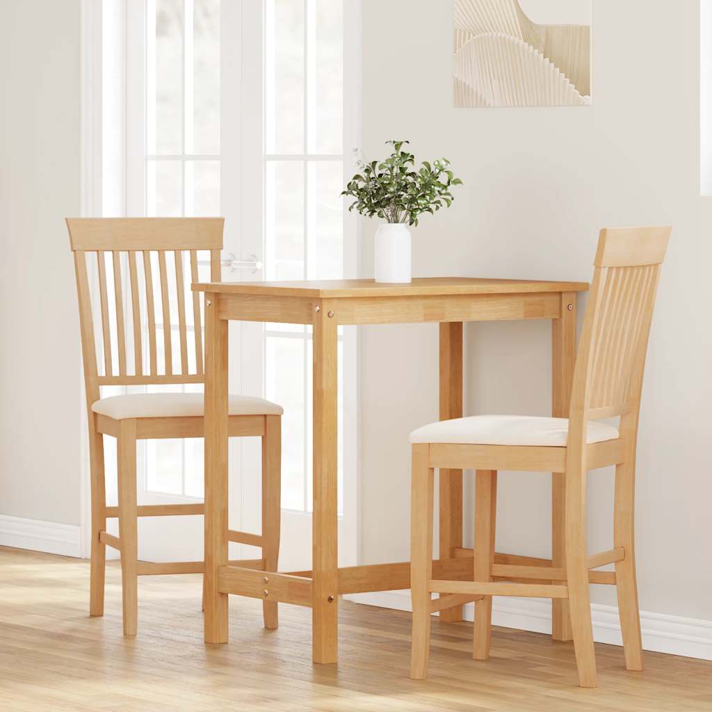 Barstolar med kuddar 2 st, naturligt, massivt trä, gummi