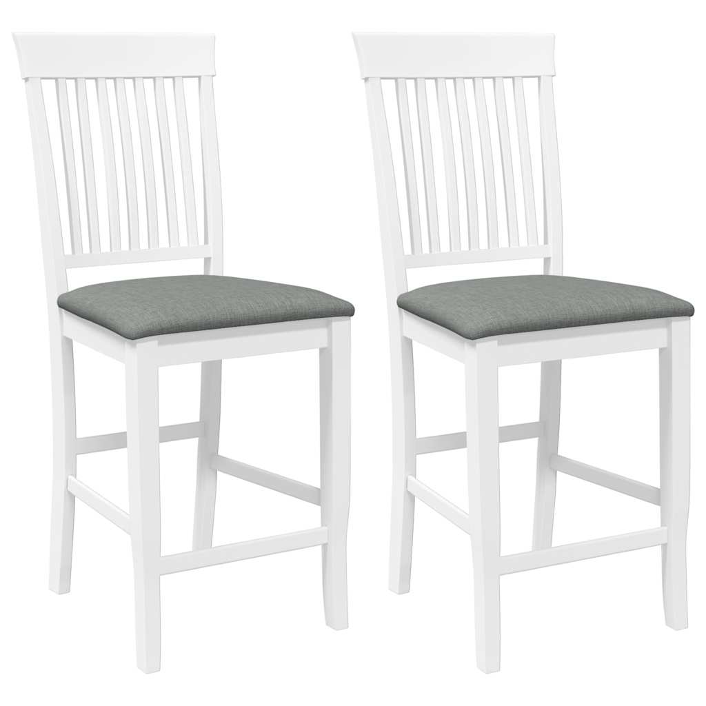 Barstolar med kuddar 2 st, vit, massivt trä, gummi