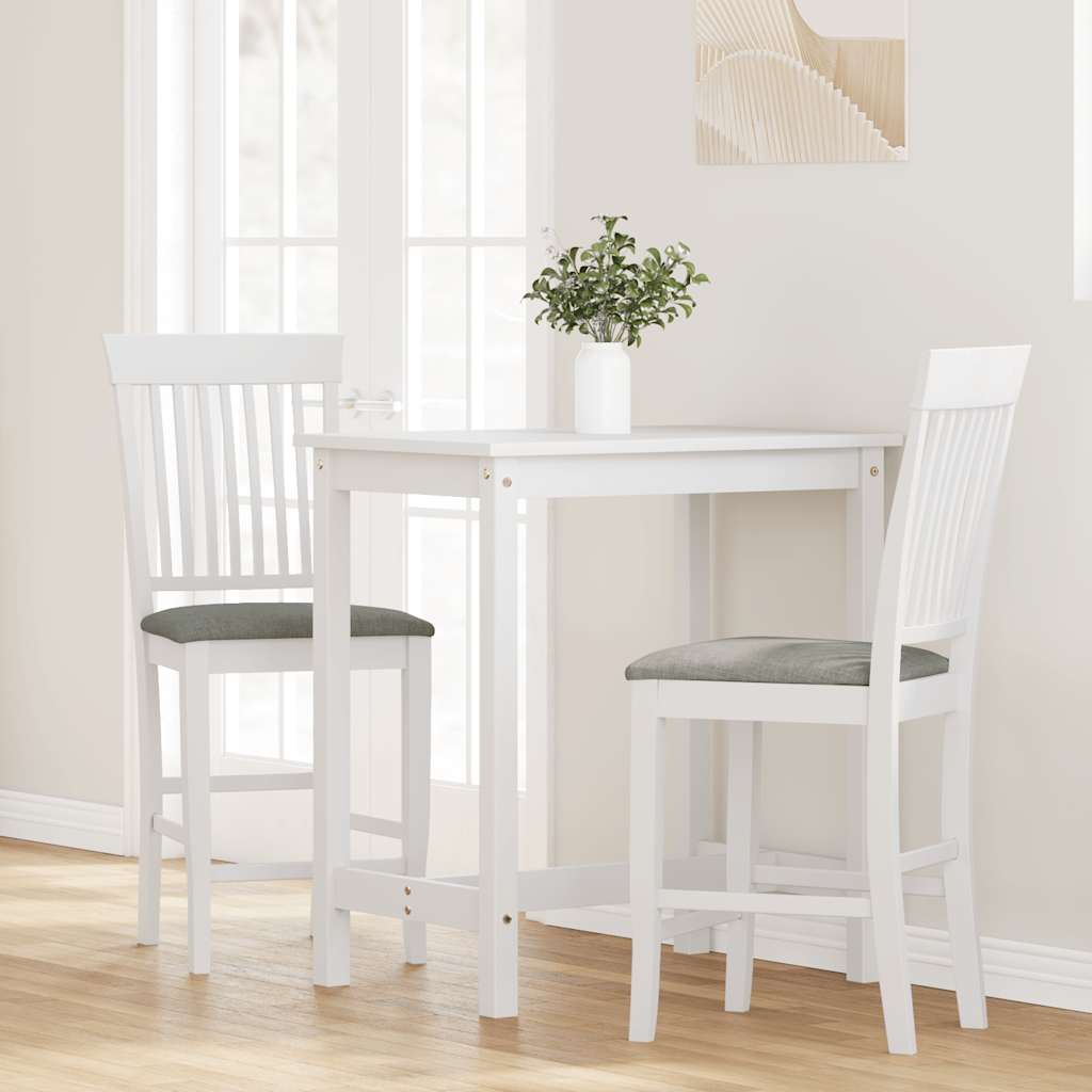 Barstolar med kuddar 2 st, vit, massivt trä, gummi