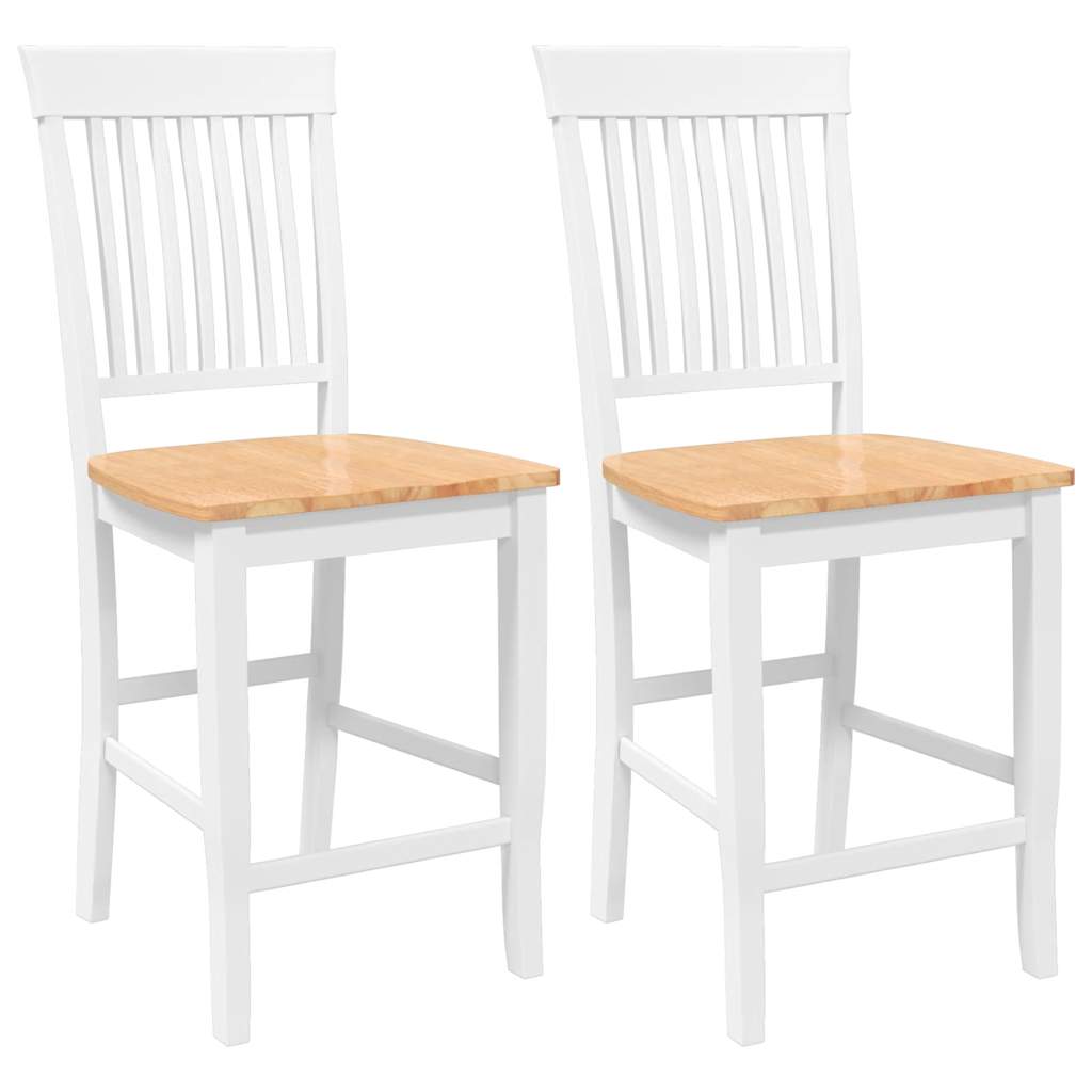 Barstolar 2 st, vit, massivt trä, gummi