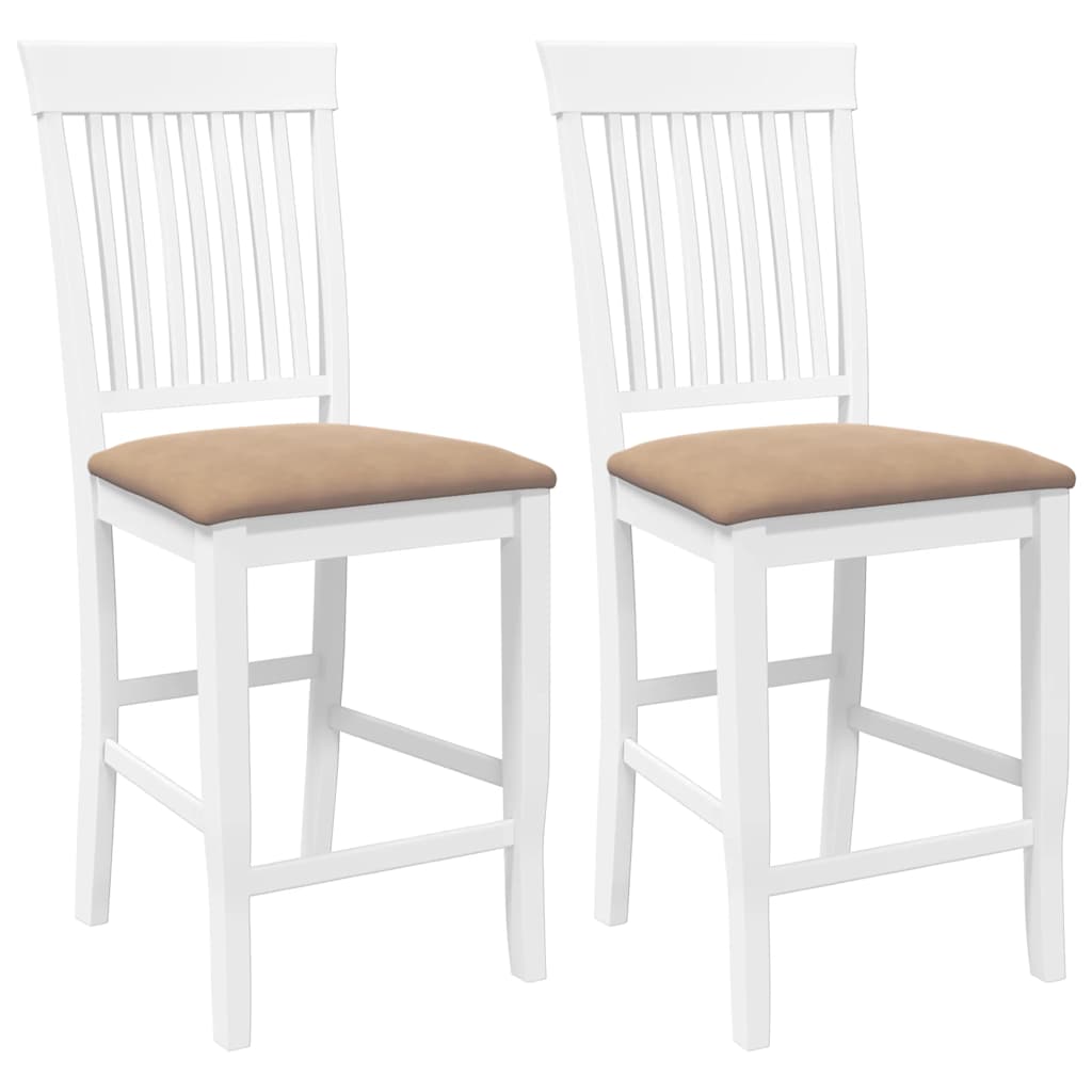 Barstolar med kuddar 2 st, vit, massivt trä, gummi
