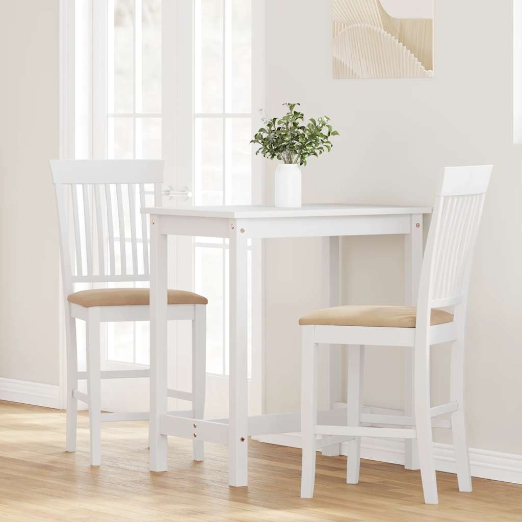 Barstolar med kuddar 2 st, vit, massivt trä, gummi