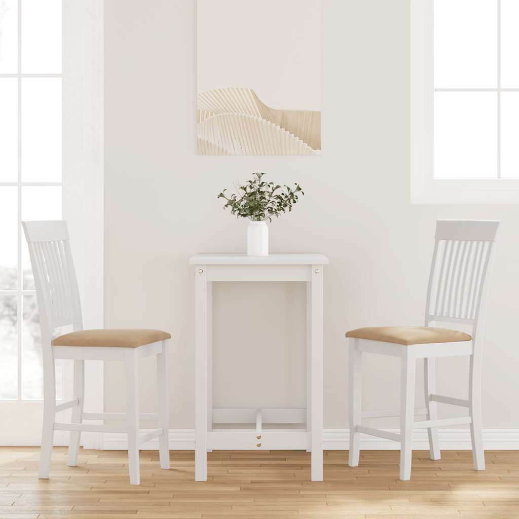 Barstolar med kuddar 2 st, vit, massivt trä, gummi