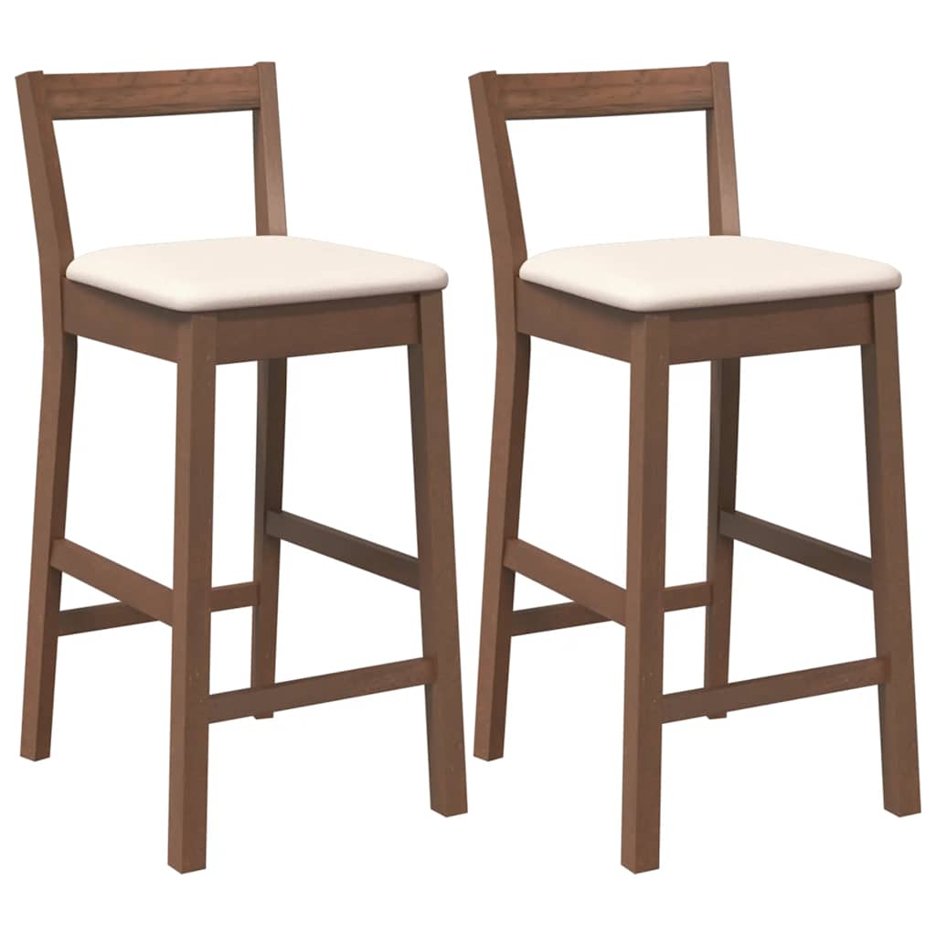 Barstolar med kuddar 2 st, brunt, massivt trä, gummi