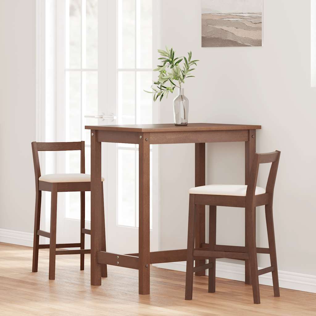 Barstolar med kuddar 2 st, brunt, massivt trä, gummi