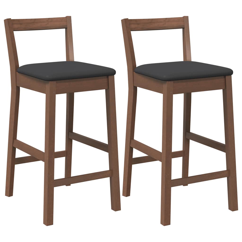 Barstolar med kuddar 2 st, brunt, massivt trä, gummi