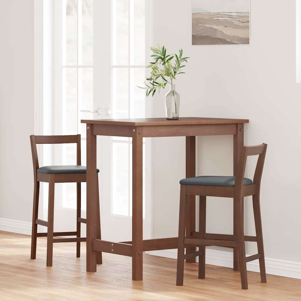 Barstolar med kuddar 2 st, brunt, massivt trä, gummi