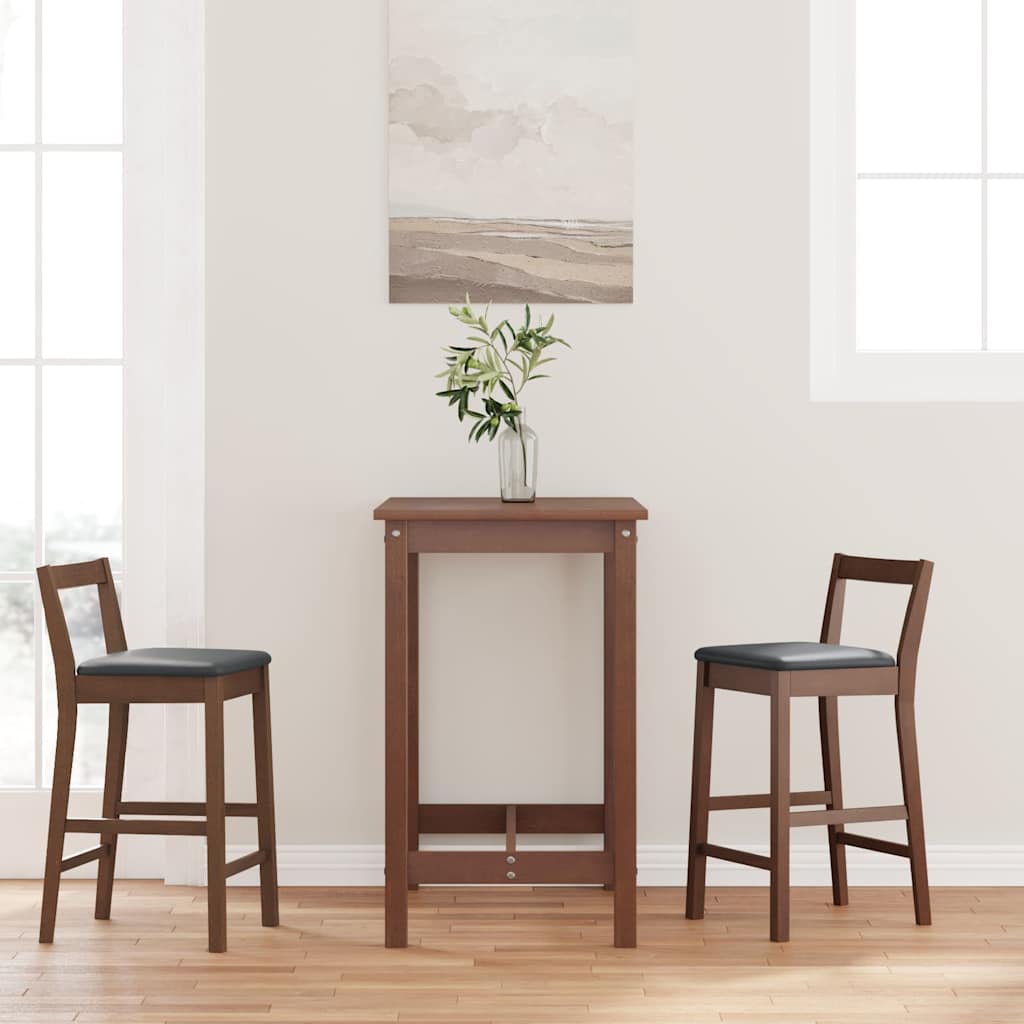 Barstolar med kuddar 2 st, brunt, massivt trä, gummi