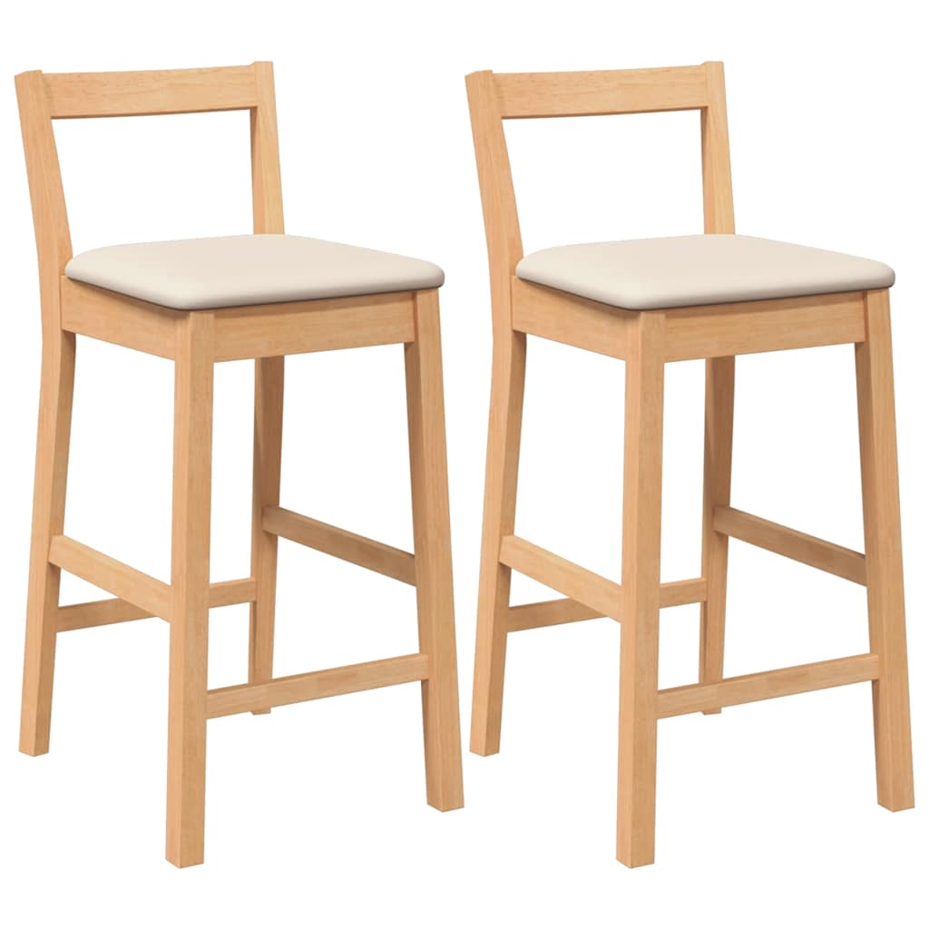 Barstolar med kuddar 2 st, naturligt, massivt trä, gummi