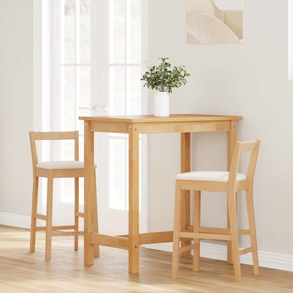 Barstolar med kuddar 2 st, naturligt, massivt trä, gummi