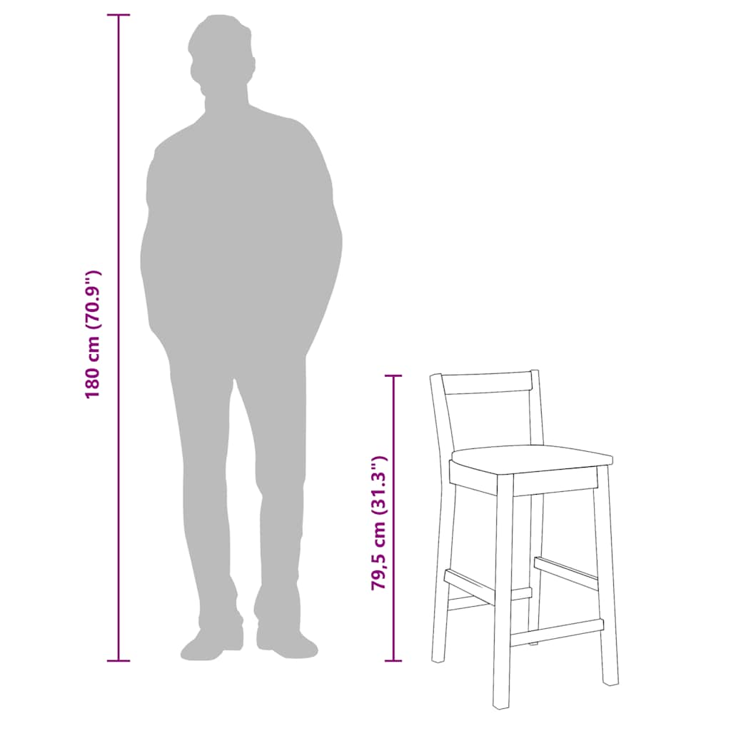 Barstolar 2 st, naturligt massivt trä, gummi