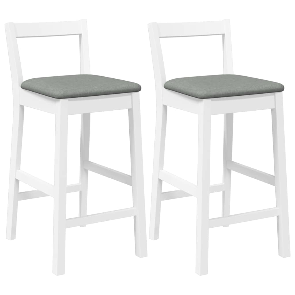 Barstolar med kuddar 2 st, vit, massivt trä, gummi