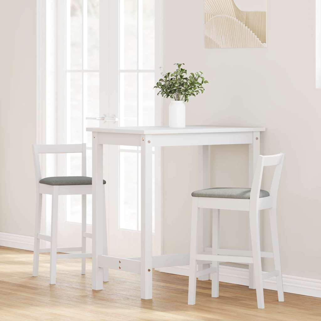 Barstolar med kuddar 2 st, vit, massivt trä, gummi