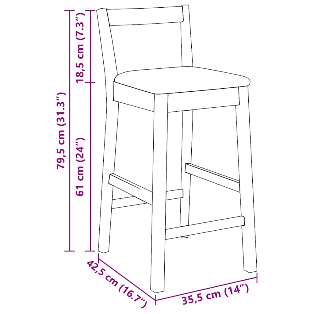 Barstolar med kuddar 2 st, vit, massivt trä, gummi