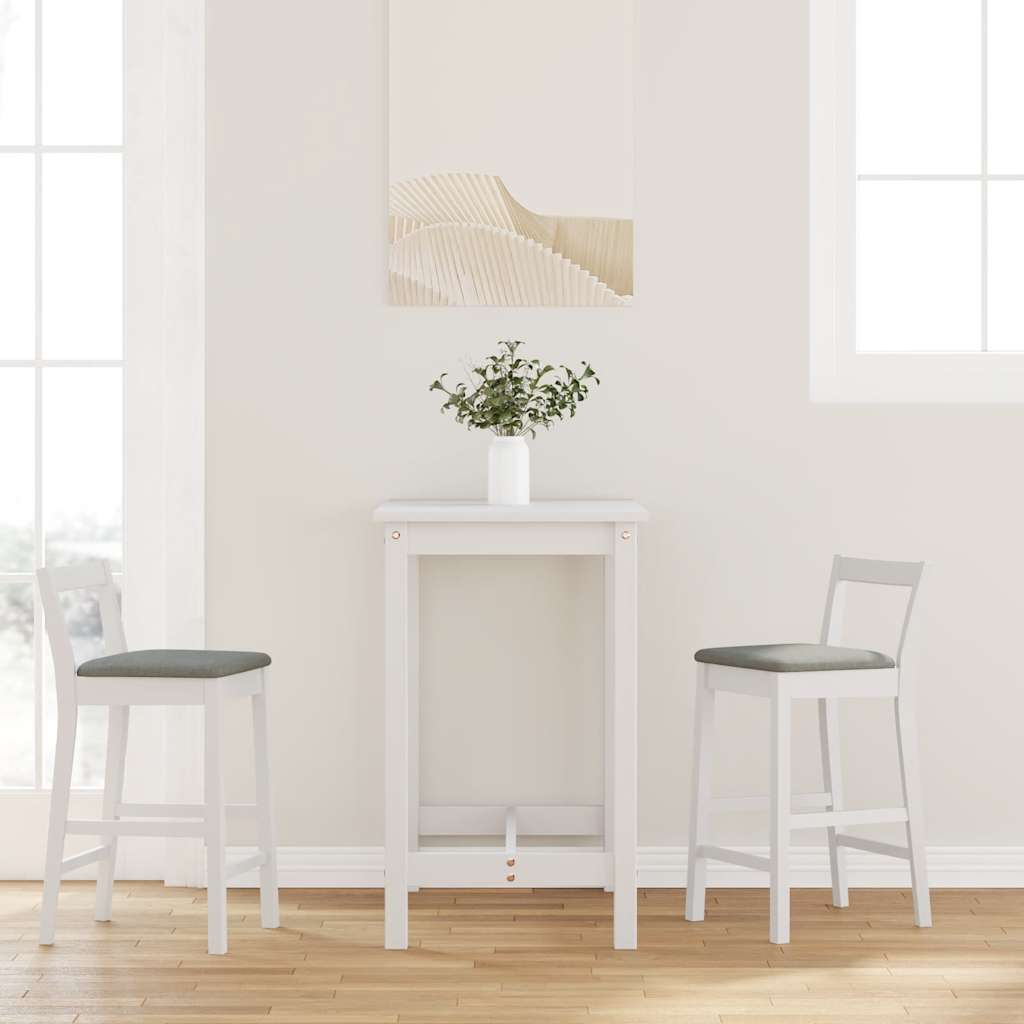 Barstolar med kuddar 2 st, vit, massivt trä, gummi