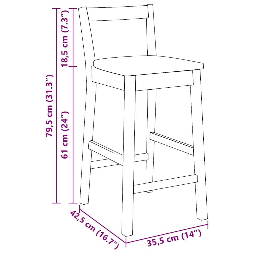 Barstolar 2 st, vit, massivt trä, gummi